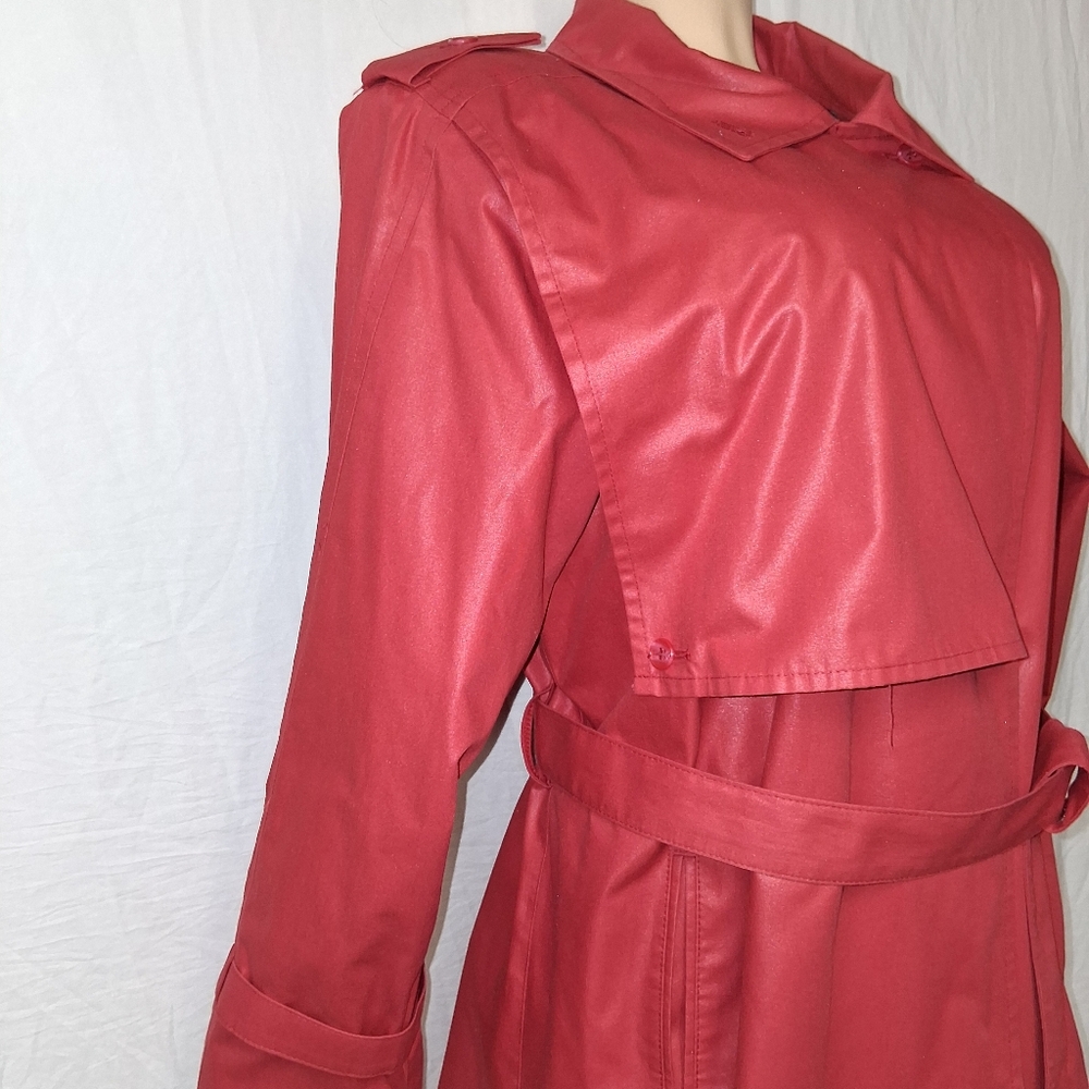 London Fog Vintage Vibrant Red Trench Coat Size 14 pet - Picture 13 of 17